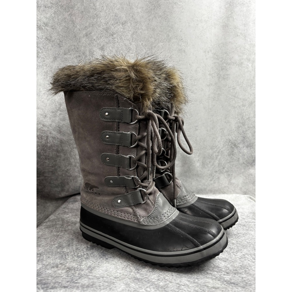 Sorel Joan of Arctic Fur Winter Snow Boots Lace Up‎ Rubber Suede Leather Size 9